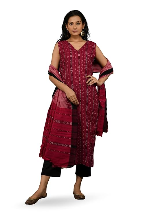 3-Piece Unstitched Suit Odisha Sambalpuri Handloom unstitched salwar suit for women Women's Ikat Cotton Ethnic Dress Material (M-11) - By Utkal Handlooms - Dress Material by Utkal Handlooms