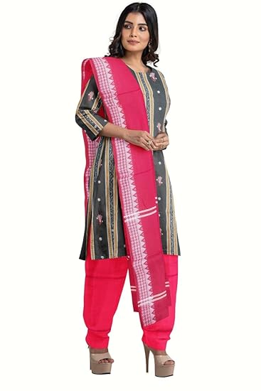 Odisha Sambalpuri Handloom Cotton Dupatta with weaving and Ikat woven border from the Weavers of Odisha Temple Border & Stole For Girls & Women (Multicolor 7, 2.5 Meter) - Dupattas by Utkal Handlooms