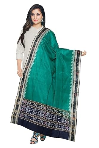 Odisha Sambalpuri Handloom Cotton Dupatta with weaving and Ikat woven border from the Weavers of Odisha Temple Border & Stole For Girls & Women - Dupattas by Utkal Handlooms