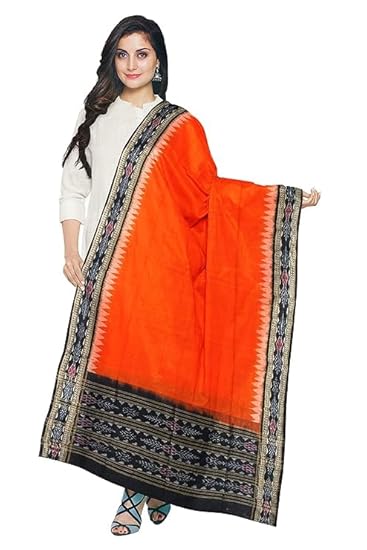 Odisha Sambalpuri Handloom Cotton Dupatta with weaving and Ikat woven border from the Weavers of Odisha Temple Border & Stole For Girls & Women - Dupattas by Utkal Handlooms