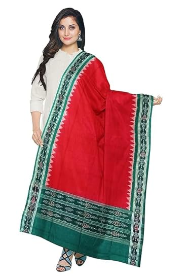 Odisha Sambalpuri Handloom Cotton Dupatta with weaving and Ikat woven border from the Weavers of Odisha Temple Border & Stole For Girls & Women - Dupattas by Utkal Handlooms