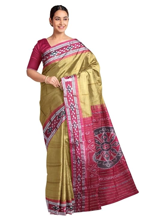 Odisha Sambalpuri Handloom Ikat Women's Cotton Saree, Utkal Handloom Handmade Pure Cotton Khandua Saree, Ikkat Orissa Traditional Handloom Saree Without Blouse CK139,Multi - Saree by Utkal Handlooms