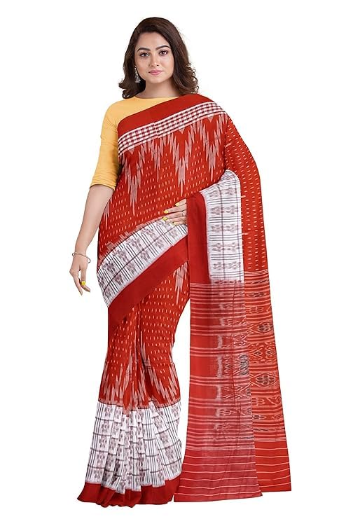 Odisha Sambalpuri Handloom Ikat Women's Cotton Saree Traditional Craftsmanship Double Ikat Weaving Floral and Rich Cultural Heritage (M-17) - Saree by Utkal Handlooms