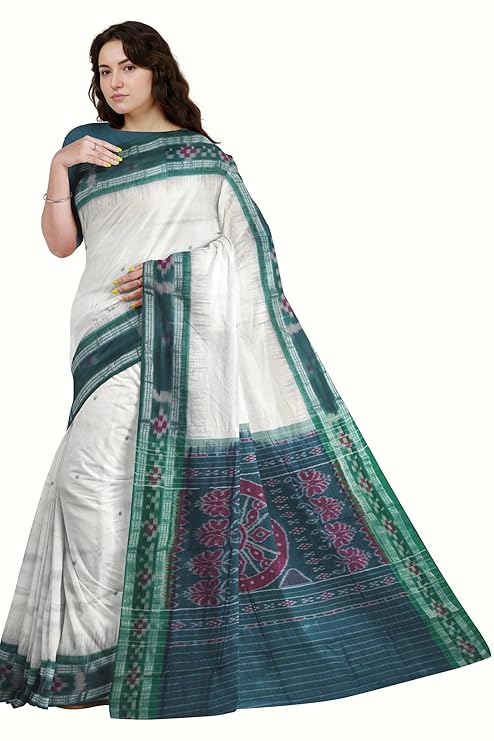 Odisha Sambalpuri Handloom Ikat Women's Cotton Saree Traditional Craftsmanship Double Ikat Weaving Floral and Rich Cultural Heritage (M-7) - Saree