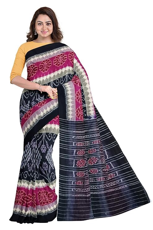 Odisha Sambalpuri Handloom Ikat Women's Cotton Saree, Utkal Handloom Handmade Pure Cotton Khandua Saree, Ikkat Orissa Traditional Handloom Saree Without Blouse - Saree