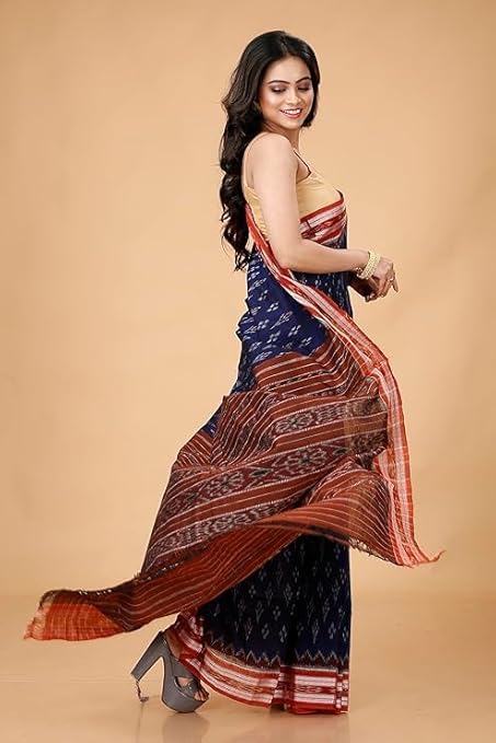 Odisha Sambalpuri Handloom Ikat Women Cotton Saree, Odisha Handloom Handmade Pure Cotton Khandua Saree, Ikkat Orissa Traditional Handloom Saree Without Blouse EMS108 - Saree