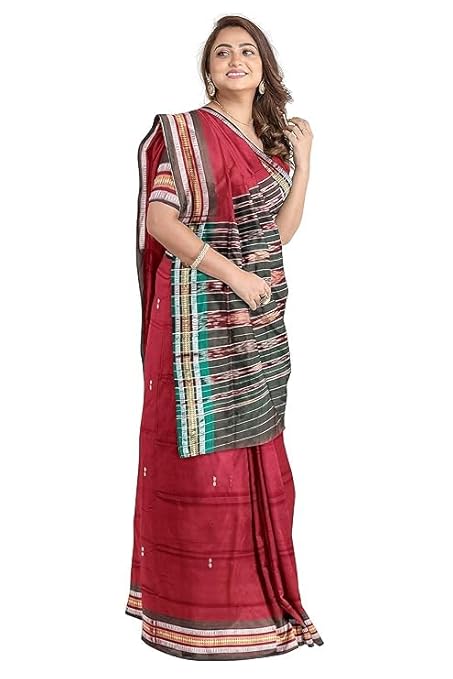Odisha Sambalpuri Handloom Ikat Women Cotton Saree, Odisha Handloom Handmade Pure Cotton Khandua Saree, Ikkat Orissa Traditional Handloom Saree Without Blouse EMS114 - Saree