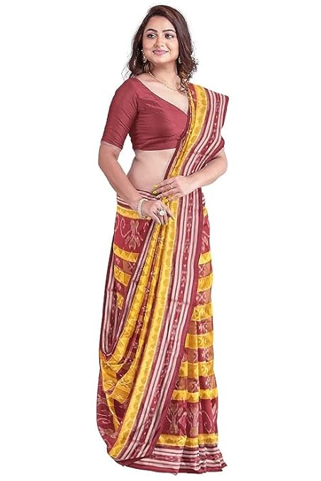 Odisha Sambalpuri Handloom Ikat Women Cotton Saree, Odisha Handloom Handmade Pure Cotton Khandua Saree, Ikkat Orissa Traditional Handloom Saree Without Blouse EMS135 - Saree