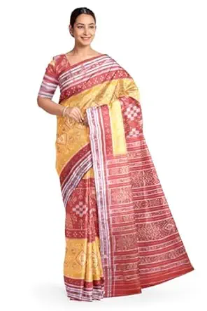Odisha Sambalpuri Handloom Ikat Women Cotton Saree, Odisha Handloom Handmade Pure Cotton Khandua Saree, Ikkat Orissa Traditional Handloom Saree Without Blouse EMS165 - Saree