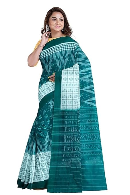 Odisha Sambalpuri Handloom Ikat Women Cotton Saree, Odisha Handloom Handmade Pure Cotton Khandua Saree, Ikkat Orissa Traditional Handloom Saree Without Blouse EMS168 - Saree