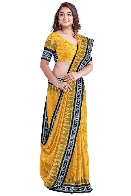 Odisha Sambalpuri Handloom Ikat Women Cotton Saree, Odisha Handloom Handmade Pure Cotton Khandua Saree, Ikkat Orissa Traditional Handloom Saree Without Blouse EMS174 - Saree