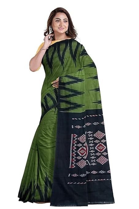 Odisha Sambalpuri Handloom Ikat Women Cotton Saree, Multicolour, Ikkat, Sambalpuri, Handloom, Handmade, Pure Cotton, Khandua, Traditional, Without Blouse, EMS176 - Saree
