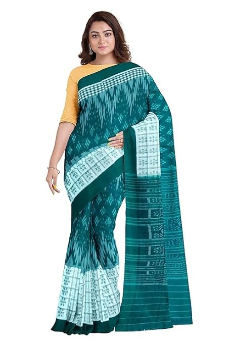 Odisha Sambalpuri Handloom Ikat Women Cotton Saree, Odisha Handloom Handmade Pure Cotton Khandua Saree, Ikkat Orissa Traditional Handloom Saree Without Blouse EMS189 - Saree