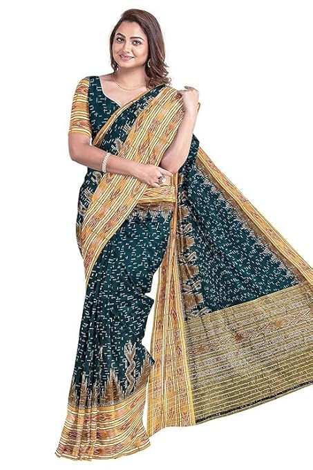 Odisha Sambalpuri Handloom Ikat Women Cotton Saree, Odisha Handloom Handmade Pure Cotton Khandua Saree, Ikkat Orissa Traditional Handloom Saree Without Blouse EMS202 - Saree
