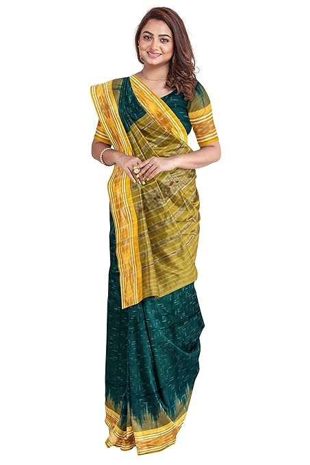Odisha Sambalpuri Handloom Ikat Women Cotton Saree, Odisha Handloom Handmade Pure Cotton Khandua Saree, Ikkat Orissa Traditional Handloom Saree Without Blouse EMS205 - Saree