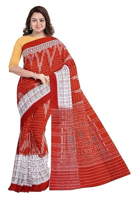 Odisha Sambalpuri Handloom Ikat Women Cotton Saree, Odisha Handloom Handmade Pure Cotton Khandua Saree, Ikkat Orissa Traditional Handloom Saree Without Blouse EMS207 - Saree