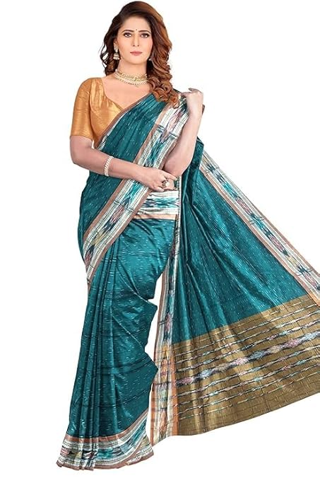 Odisha Sambalpuri Handloom Ikat Women Cotton Saree, Multicolour, Ikkat, Sambalpuri, Handloom, Handmade, Pure Cotton, Khandua, Traditional, Without Blouse, EMS209 - Saree