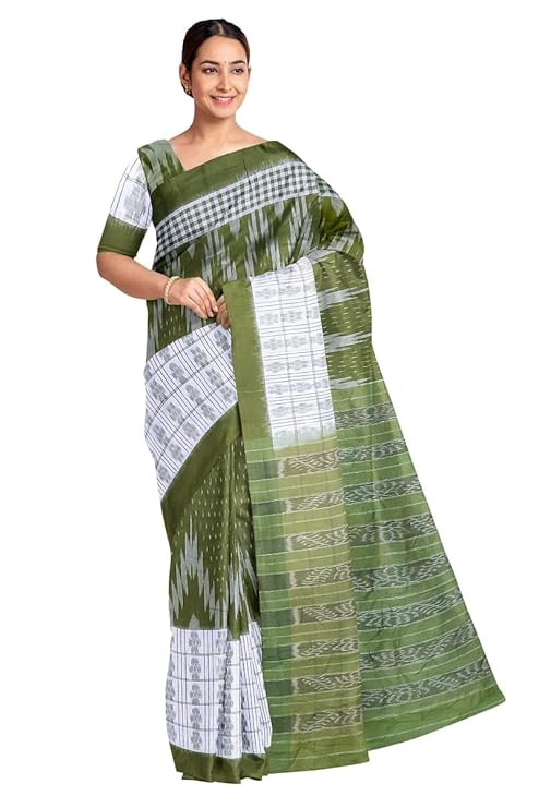 Odisha Sambalpuri Handloom Ikat Women Cotton Saree, Odisha Handloom Handmade Pure Cotton Khandua Saree, Ikkat Orissa Traditional Handloom Saree Without Blouse 133 - Saree by Utkal Handlooms