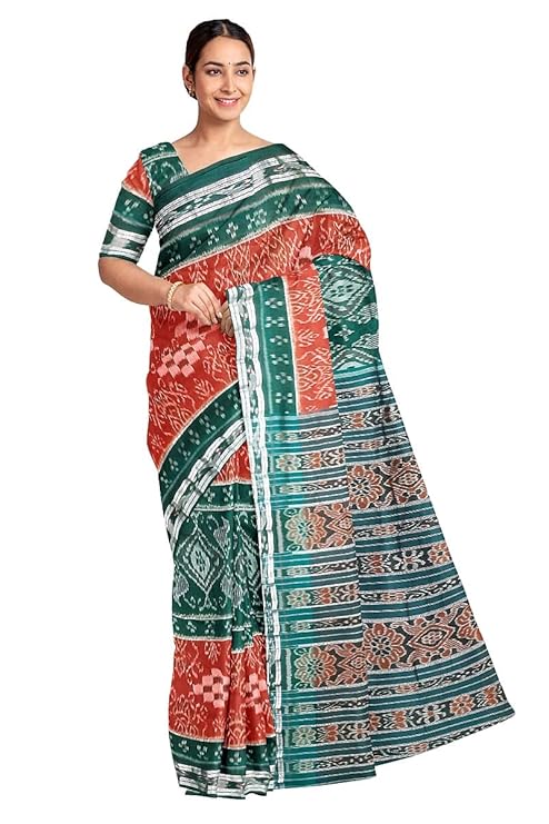 Odisha Sambalpuri Handloom Ikat Women Cotton Saree, Odisha Handloom Handmade Pure Cotton Khandua Saree, Ikkat Orissa Traditional Handloom Saree Without Blouse 12 - Saree by Utkal Handlooms
