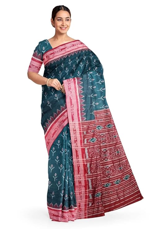 Odisha Sambalpuri Handloom Ikat Women Cotton Saree, Odisha Handloom Handmade Pure Cotton Khandua Saree, Ikkat Orissa Traditional Handloom Saree Without Blouse 188 - Saree by Utkal Handlooms